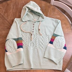 POL Mint Knit Oversized Hoodie sweater with stripes and patches on arms